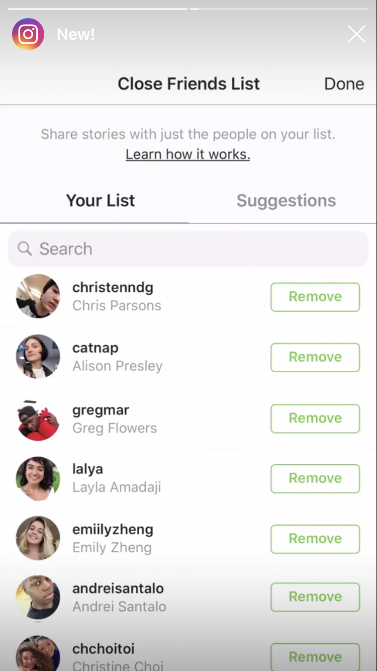 instagram close friends list